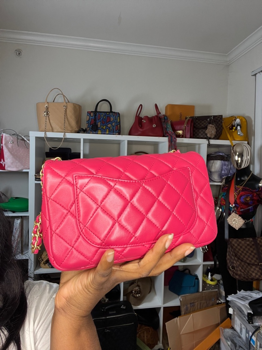 Chanel Mini Pearl Crush Quilted Lambskin flap Pink  bag - Picture 4 of 9